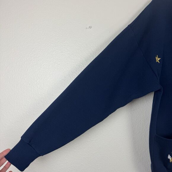 Vintage 90s Jerzees Embroidered Nautical Anchor Sweatshirt Cardigan Navy Blue OS - Picture 8 of 16